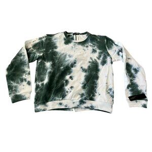 Lala Anthony Womens XL Green White Cotton Tie Dye Zip Long Sleeve Sweatshirt NWT